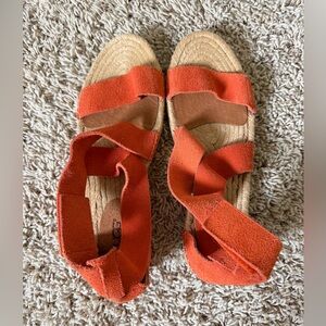 UGG Mila Orange Suede Wrap Espadrille Sandals